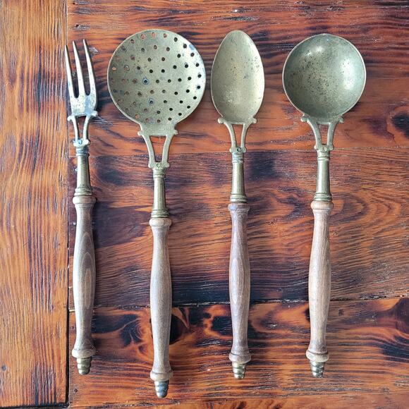 Vtg Brass Kitchen Utensils Set of 4 - Picture 1 of 6